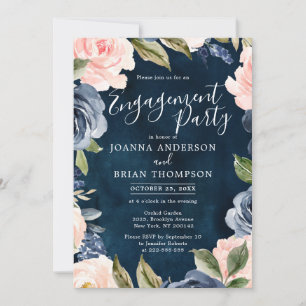 Invitation Parti d'engagement de la Marine Blue Blush Rose Ro