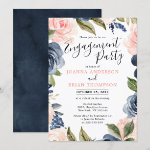 Invitation Parti d'engagement de la Marine Blue Blush Rose Ro