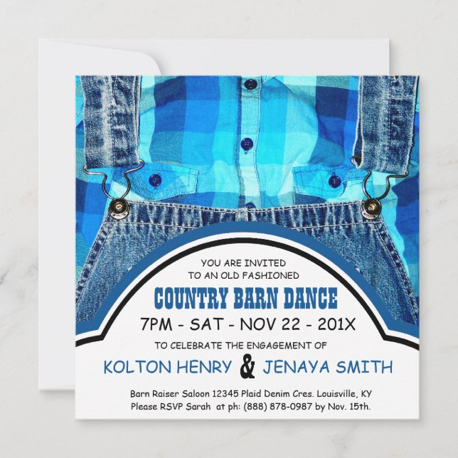 Invitation Parti d'engagement des couples de pays Denim et Pl (Devant)