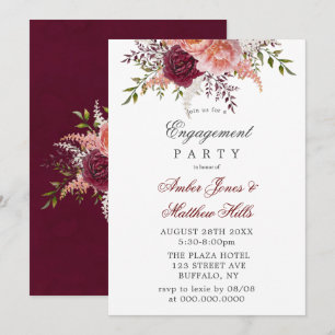 Invitation Parti d'engagement des pivoines rousses et bordeau