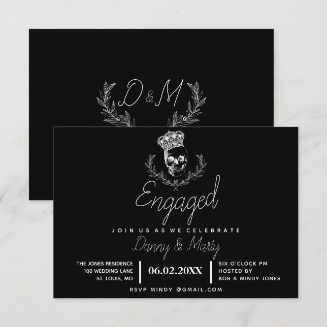 Invitation Parti d'engagement du crâne royal (Devant / Derrière)