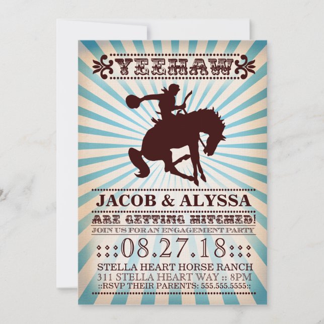 Invitation Parti d'engagement du rodéo Yeehaw GC (Devant)