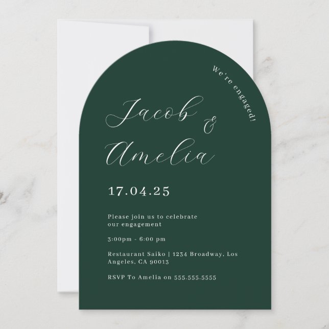 Invitation Parti d'engagement Emerald Green Arch (Devant)
