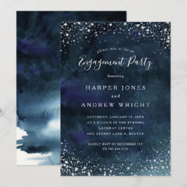 Invitation Parti d'engagement en argent bleu de la marine rom