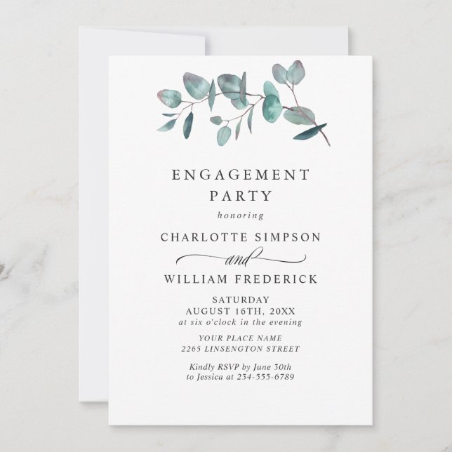 Invitation PARTI D'ENGAGEMENT Eucalyptus simple (Devant)