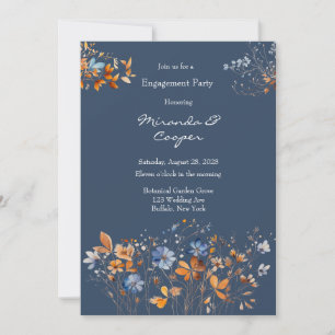 Invitation Parti d'engagement Fleur sauvage bleu et orange