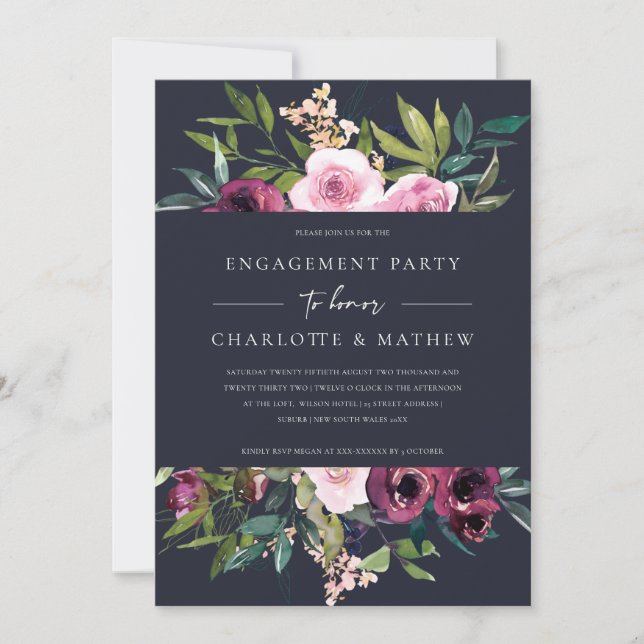 INVITATION PARTI D'ENGAGEMENT FLORAL BURGUNDY BURGUNDY DE MAR (Devant)
