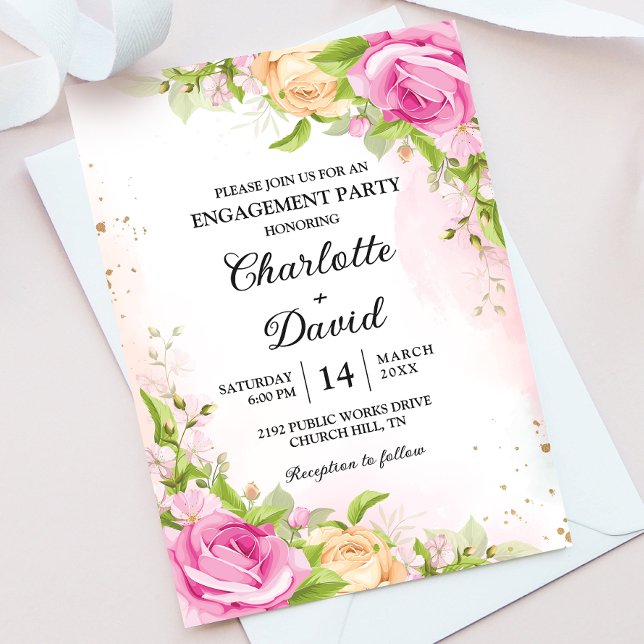 Invitation Parti d'engagement floral chic moderne (Créateur téléchargé)