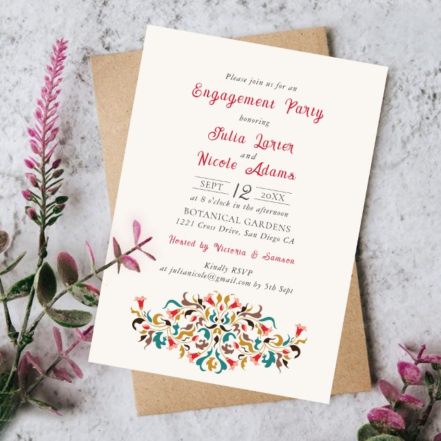 Invitation Parti d'engagement floral élégant et romantique mo (Créateur téléchargé)