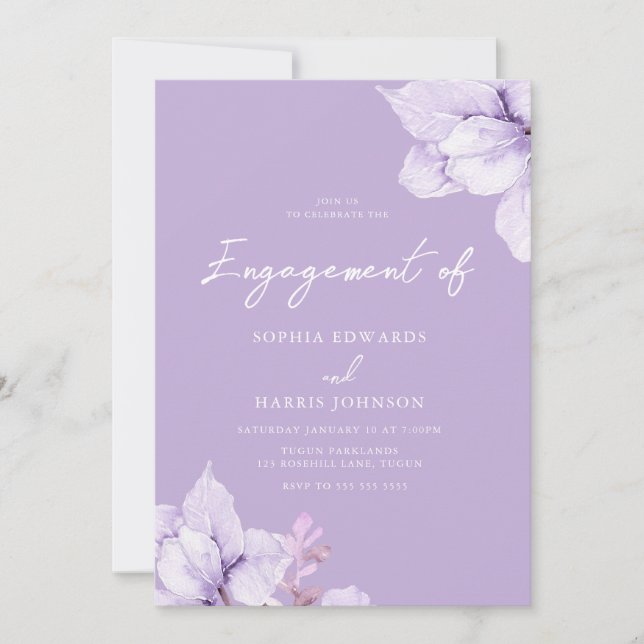 Invitation Parti d'engagement floral pourpre (Devant)