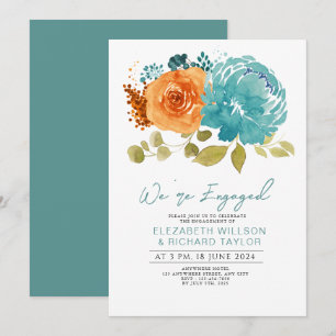 Invitation Parti d'engagement Floral Turquoise Brûlé