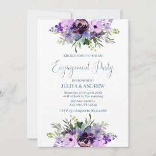 Invitation Parti d'engagement floral violet et vert