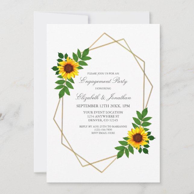 Invitation Parti d'engagement géométrique des tournesols (Devant)