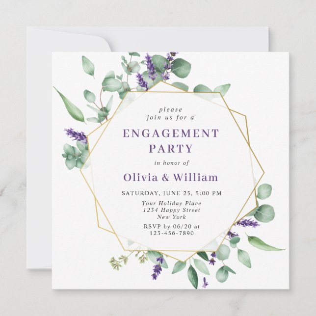 Invitation PARTI D'ENGAGEMENT Géométrique Eucalyptus Moderne (Devant)