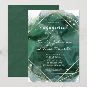 Invitation Parti d'engagement géométrique Green Gold