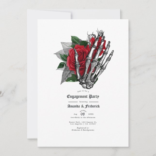 Invitation Parti d'engagement gothique rouge et noir floral (Devant)
