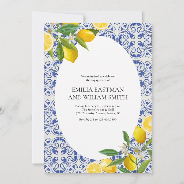 Invitation Parti d'engagement Mariage photo citron méditerran (Dos)