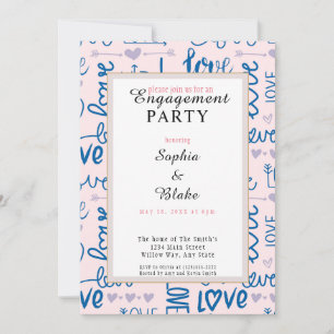 Invitation Parti d'engagement moderne Pink & Blue Love
