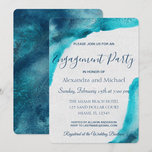 Invitation Parti d'engagement pour l'écocouleur bleu de l'océ (Devant / Derrière)