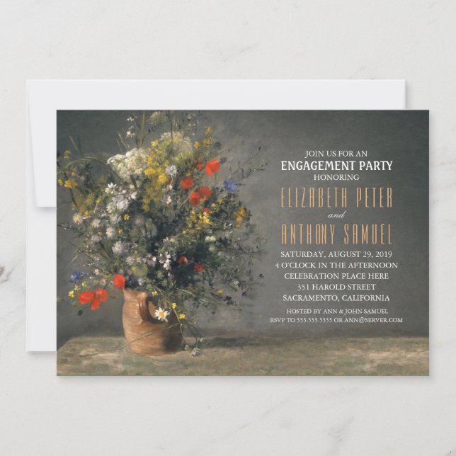 Invitation Parti d'engagement rustique du vase de fleurs uniq (Devant)