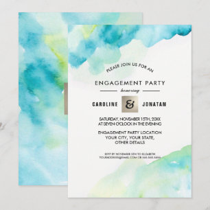 Invitation Parti d'engagement Turquoise Aquarelle moderne