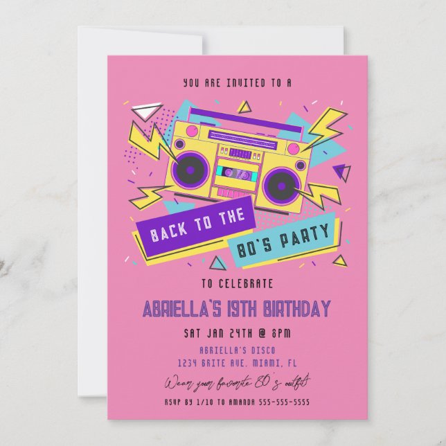 Invitation Parti des années 80 | Anniversaire des années 80 (Devant)