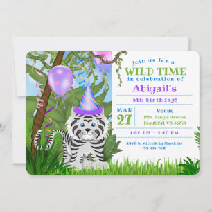 Invitation Parti des Anniversaires de enfants du Tigre blanc 
