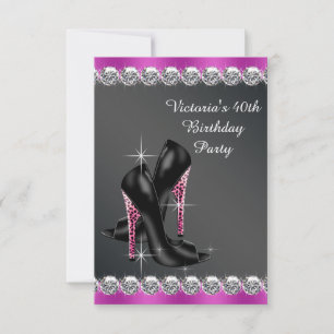 Invitation Parti des Anniversaires féminin Chic Fuchsia RSVP