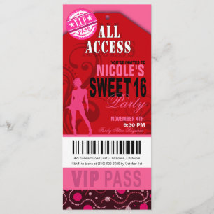 Invitation Parti des billets VIP Sweet 16 rose et rouge
