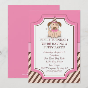 Invitation Parti des chiots roses