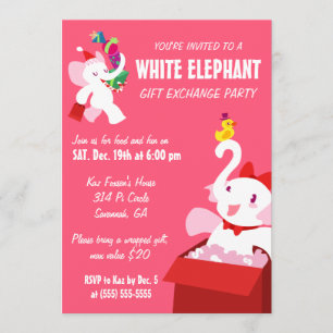 Invitation Parti des éléphants blancs de Noël de Kawaii
