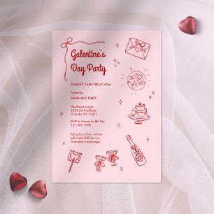 Invitation Parti des Galentines rouges et roses