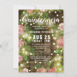 Invitation Parti des lumières à cordes florales roses de Quin
