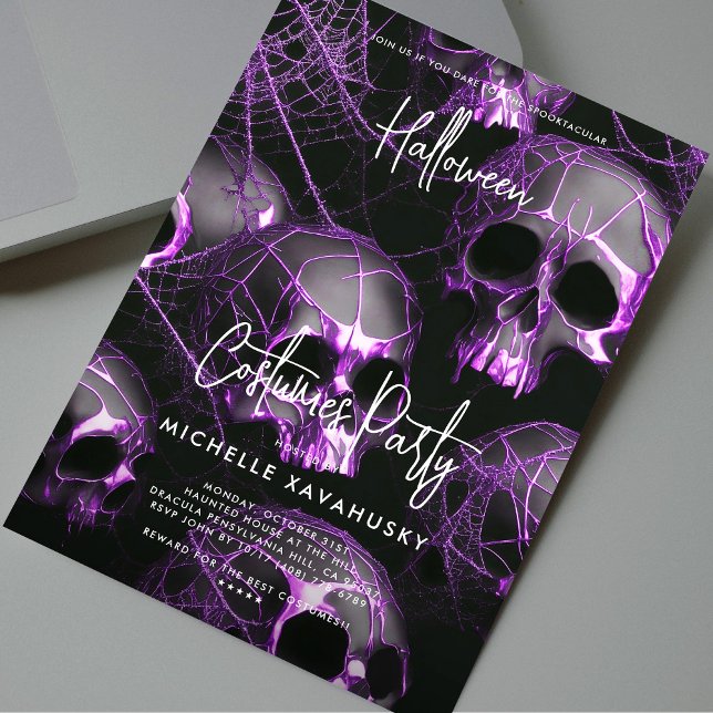 Invitation Parti d'Halloween adulte moderne Noir pourpre crân (Modern Adult Halloween Party Black Purple Skull Invitation
)