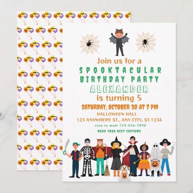 Invitation Parti d'Halloween Anniversaire de enfant Spooktacu (Devant / Derrière)