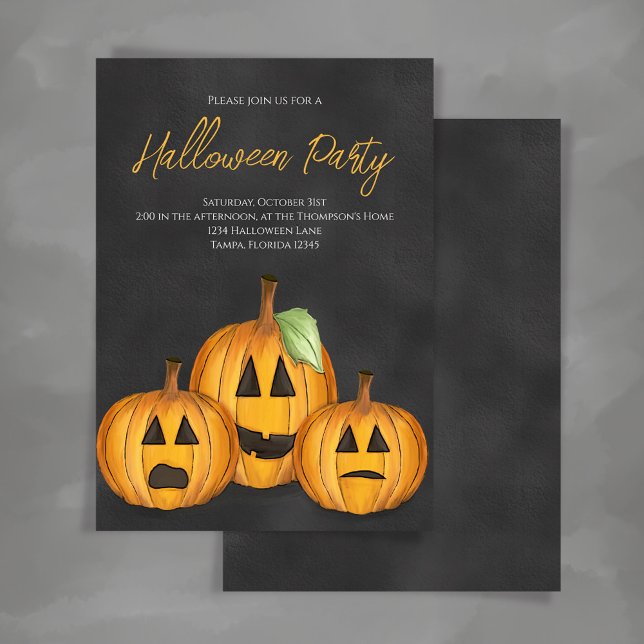 Invitation Parti d'Halloween Citrouille orange et noir (Whimsical Halloween pumpkins Jack O
Lanterns invitation.)