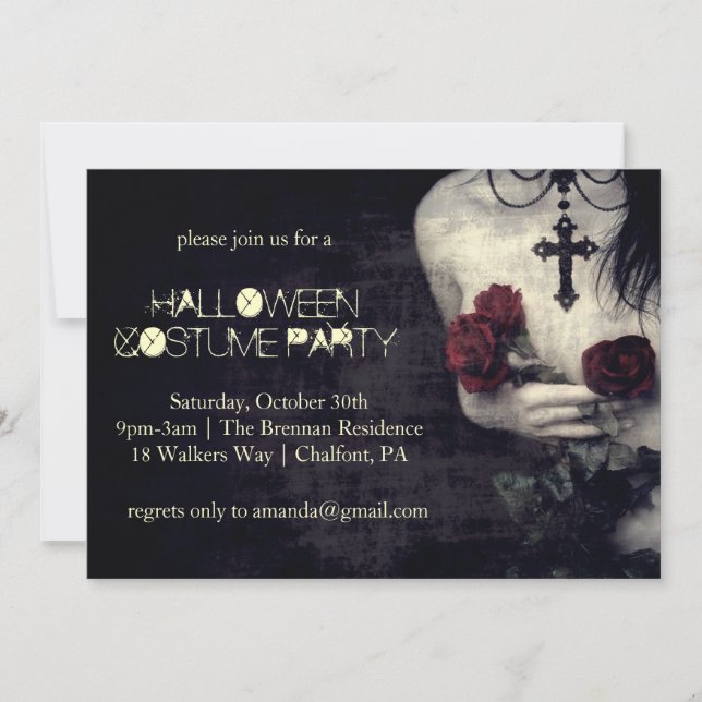 Invitation Parti d'Halloween de la femme gothique éffrayante (Devant)