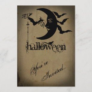 Invitation Parti d'Halloween de la lune et des chauves-souris