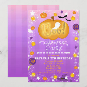 Invitation Parti d'Halloween fantaisiste violet et orange