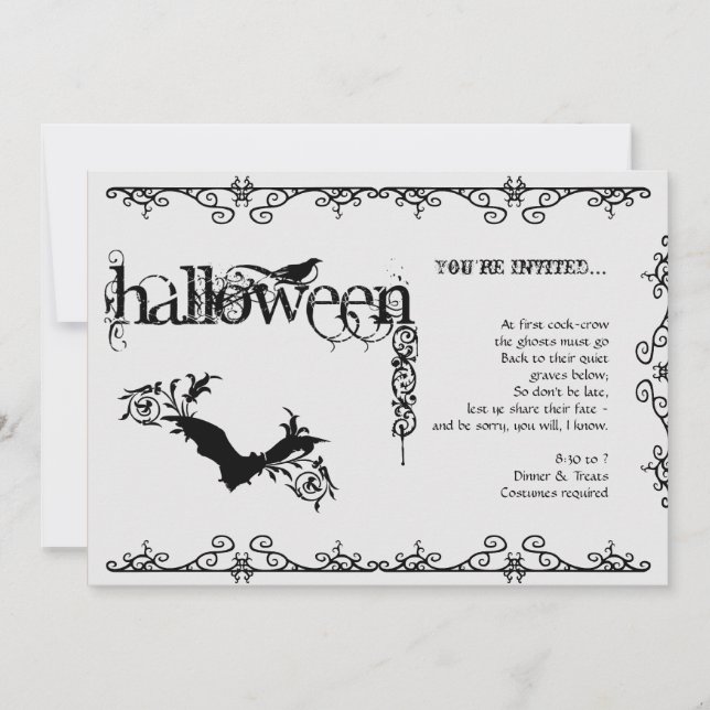 Invitation Parti d'Halloween gothique noir et blanc (Devant)