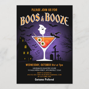 Invitation Parti d'Halloween pour adultes de Boos et Booze