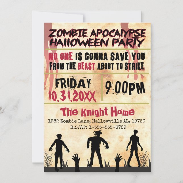 Invitation Parti d'Halloween Zombie apocalypse (Devant)