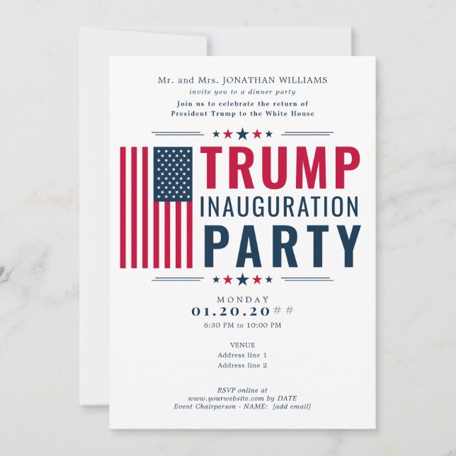 Invitation Parti d'investiture du président Donald Trump 2025 (Devant)
