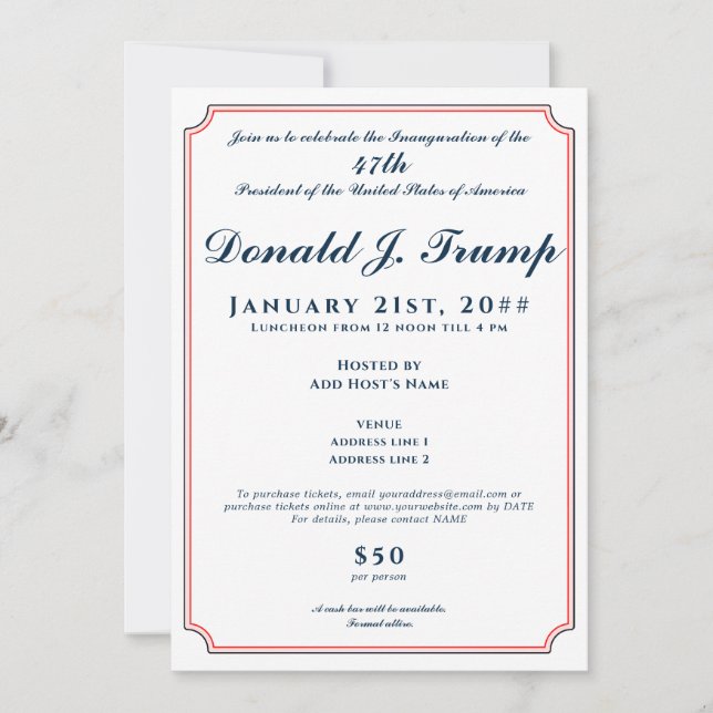 Invitation Parti d'investiture du président Donald Trump 2025 (Devant)