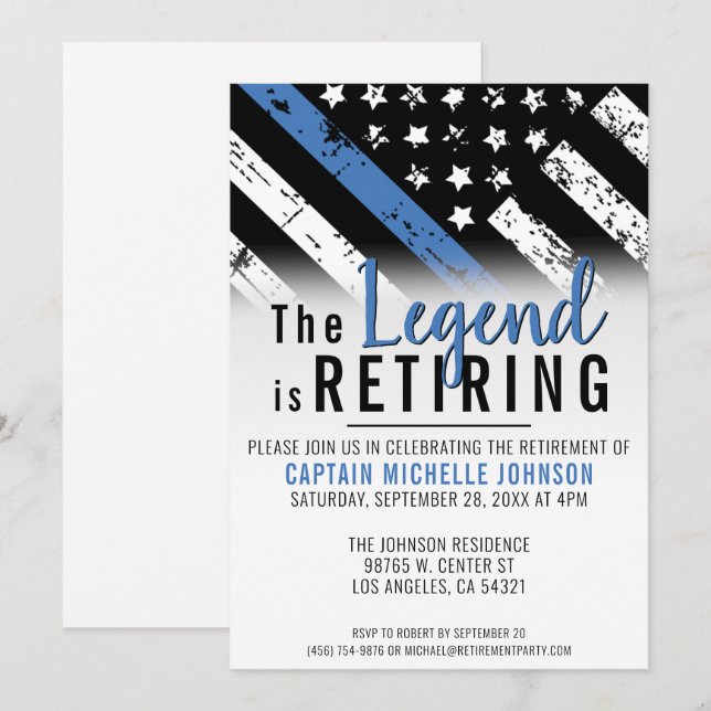 Invitation Parti Drapeau de la Ligne Bleue Mince (Devant / Derrière)