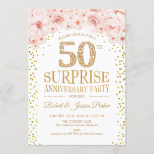 Invitation Parti du 50e anniversaire de surprise - Gold blanc