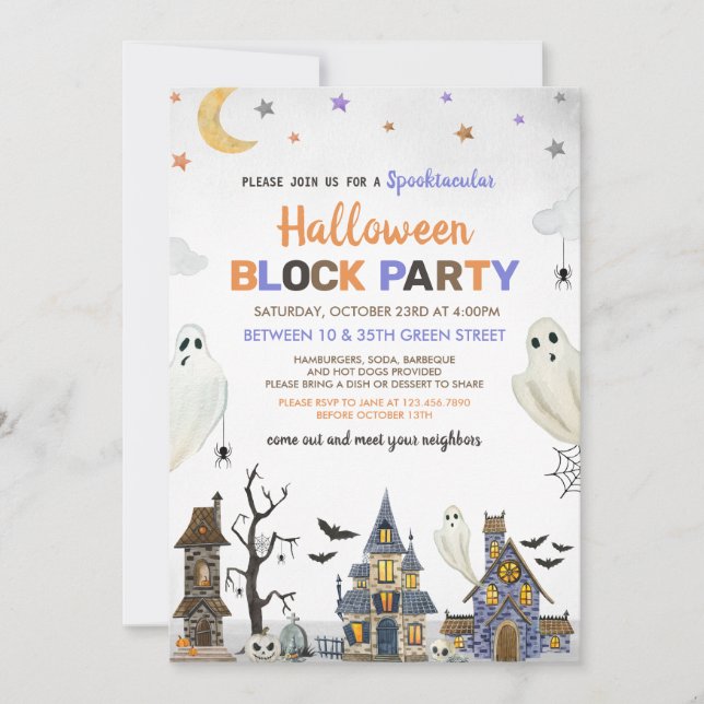 Invitation Parti du bloc d'Halloween (Devant)