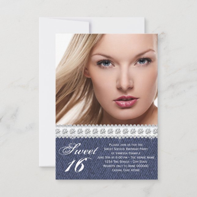 Invitation Parti du Denim bleu et du Sweet sixteen diamant (Devant)