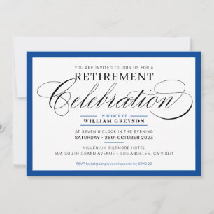 Invitation PARTI FORMEL RETRAITE moderne fantaisie bleu royal