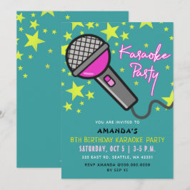 Invitation Parti karaoké Anniversaire de enfant rose Turquois